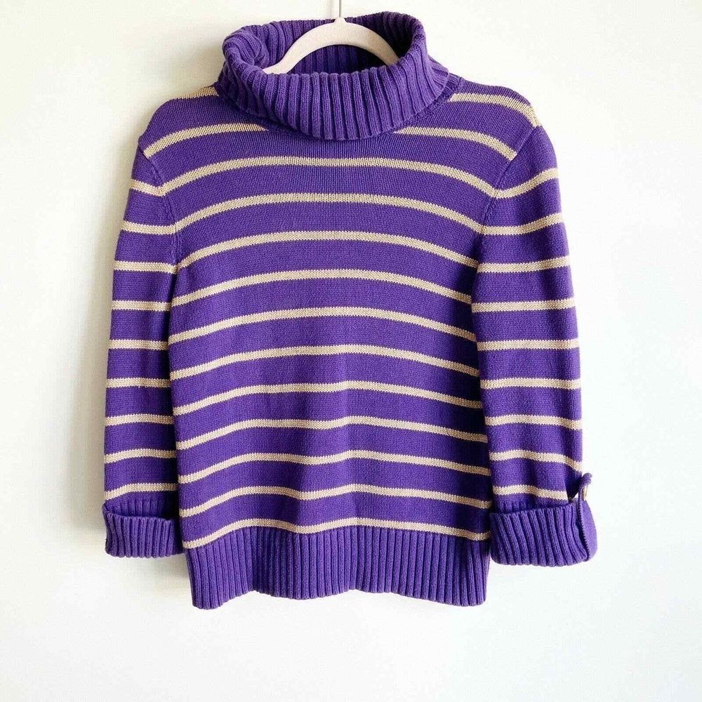 Jones New York Petites Knit Sweater Women's‎ Purple/Gold Turtle Neck PS Comfy